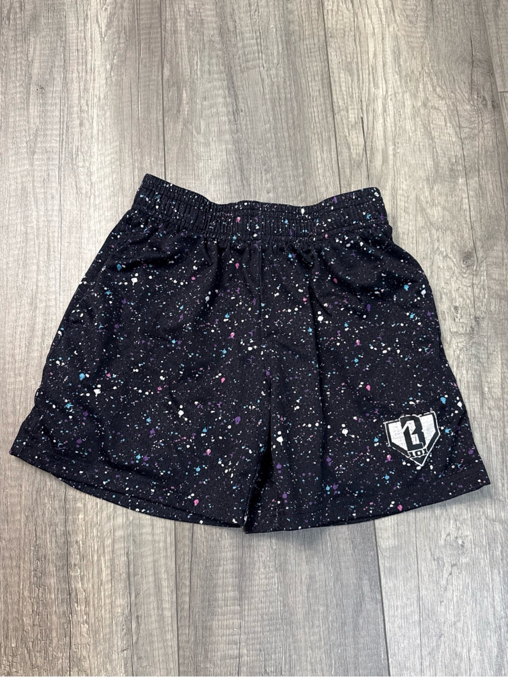 Kids Black Speckled Athletic Shorts with Logo